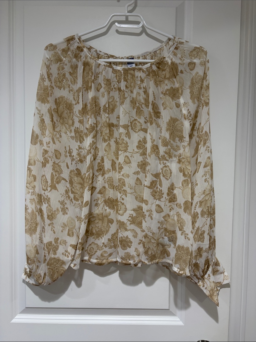 Old Navy Cream Blouse with Gold Floral Print